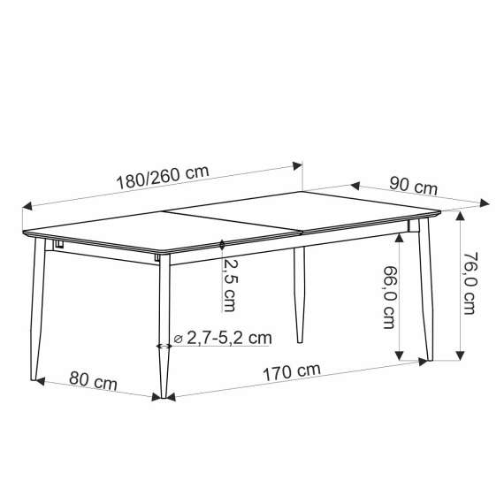 Spisebord Charles 180-260x90 cm - grå marmor imitasjon - sort