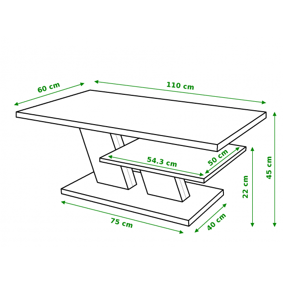 Sofabord Allen 110 cm - Hvit Svart Matt