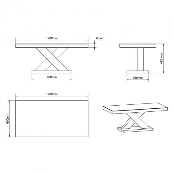 Sofabord Ksenon 120x49 cm - Høyglans hvit - Høyglans svart