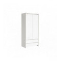 Garderobe Saga 90x201 cm - Hvit matt - 2 dører - 2 skuffer