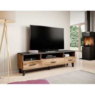 TV-benk Lotta 180x53 cm - eik wotan - svart matt - 3 skuffer