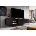 Tv-benk Ash 200x40 cm - Vegghengt - med hyller - Svart matt