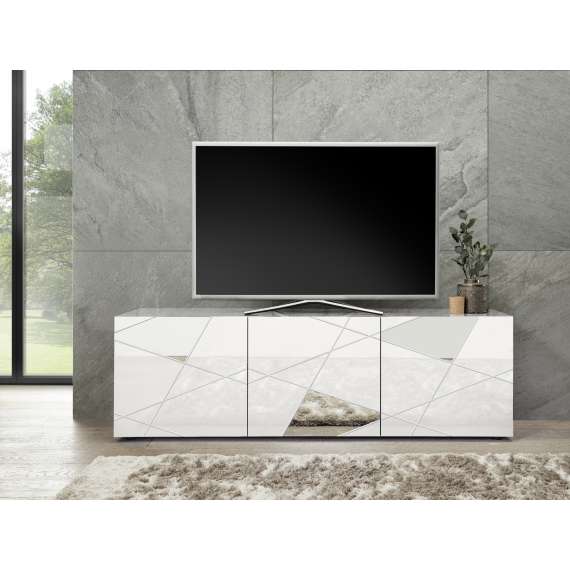 Tv-benk Vittoria 181x57 cm - Hvit høyglans