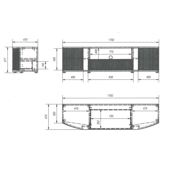 Tv-benk MICHELLE 178x48 - sort - 3 dører 1 skuff - rillede fronter